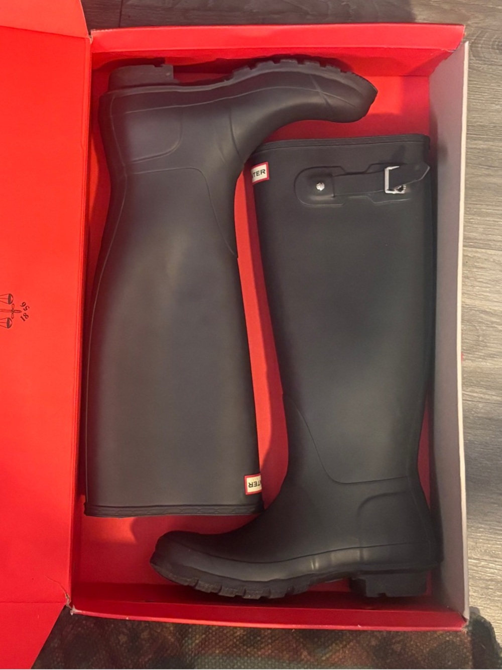 Hunter Dark Slate Grey Women’s Regular Tall Boots Handle Logo Boot Box Sz 8